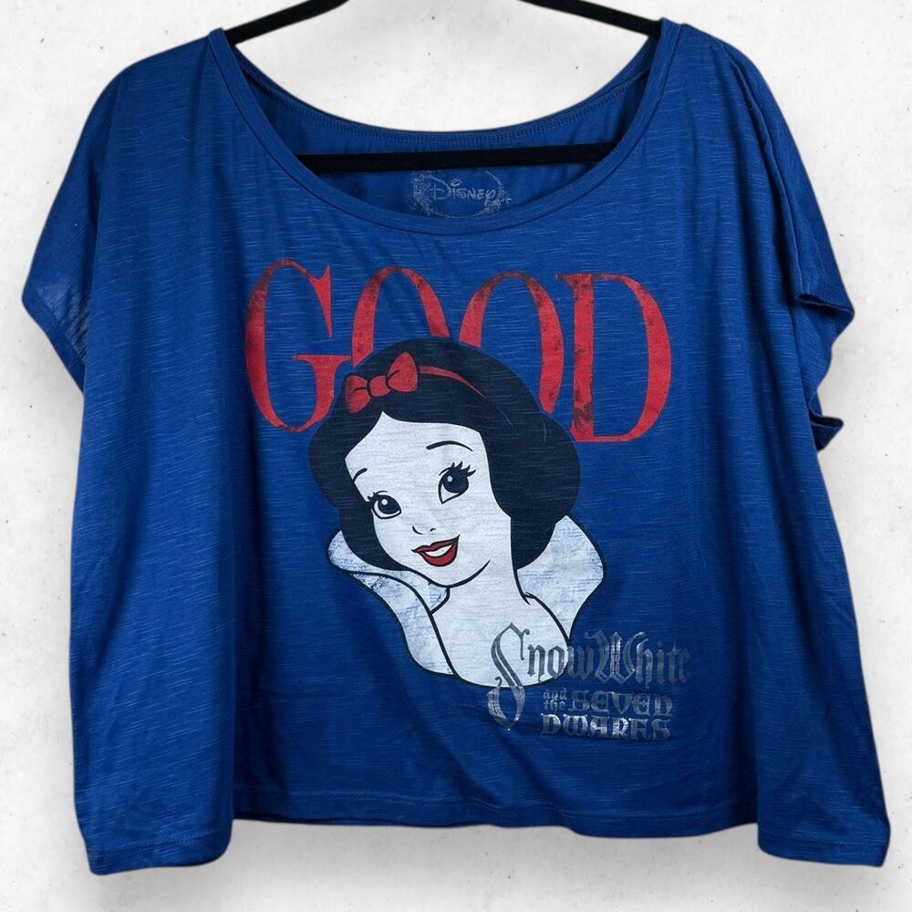 Disney Snow White Top Women's L Rare Good Evil Blue Short Sleeve Slouchy Style